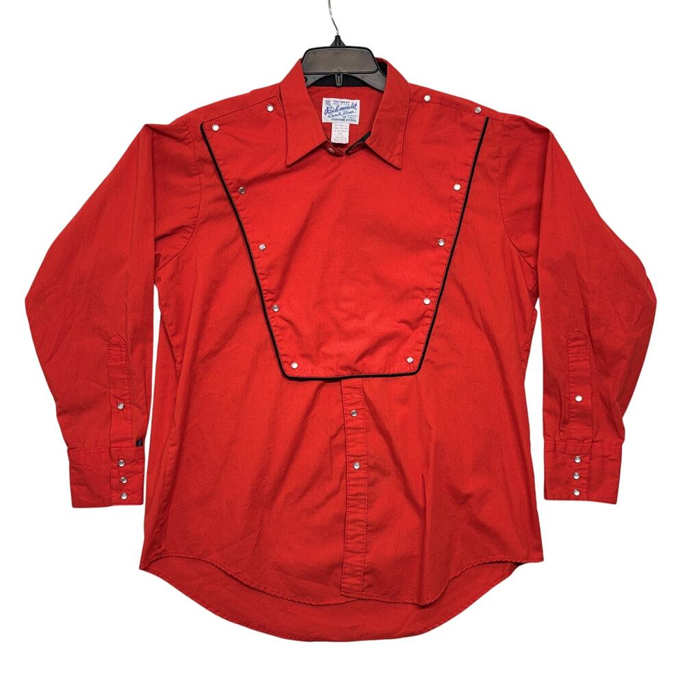 Vintage Rockmount Ranch Bib Shirt Custom 17/M Fits XL Red Pearl Horse Cavalry